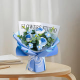 Maxbell Completed Crochet Flower Bouquet Artificial Flowers for Anniversary Birthday Blue
