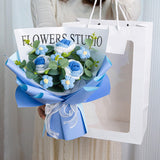 Maxbell Completed Crochet Flower Bouquet Artificial Flowers for Anniversary Birthday Blue