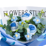 Maxbell Completed Crochet Flower Bouquet Artificial Flowers for Anniversary Birthday Blue