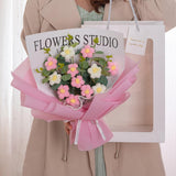 Maxbell Crochet Flowers Bouquet Durable Crochet Bouquet for Cafe Anniversary Holiday Pink