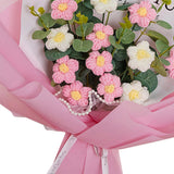 Maxbell Crochet Flowers Bouquet Durable Crochet Bouquet for Cafe Anniversary Holiday Pink