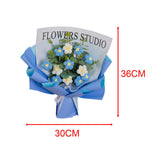 Maxbell Crochet Flowers Bouquet Durable Crochet Bouquet for Cafe Anniversary Holiday Blue
