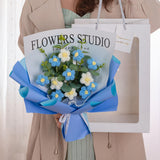 Maxbell Crochet Flowers Bouquet Durable Crochet Bouquet for Cafe Anniversary Holiday Blue