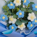 Maxbell Crochet Flowers Bouquet Durable Crochet Bouquet for Cafe Anniversary Holiday Blue