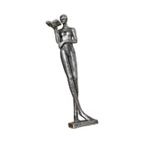 Maxbell Book Reader Statue Humanoid Figurines for Housewarming Bookshelf Living Room Antique Argent