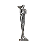 Maxbell Book Reader Statue Humanoid Figurines for Housewarming Bookshelf Living Room Antique Argent