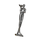 Maxbell Book Reader Statue Humanoid Figurines for Housewarming Bookshelf Living Room Antique Argent