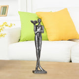 Maxbell Book Reader Statue Humanoid Figurines for Housewarming Bookshelf Living Room Antique Argent