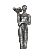 Maxbell Book Reader Statue Humanoid Figurines for Housewarming Bookshelf Living Room Antique Argent