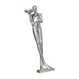 Maxbell Book Reader Statue Humanoid Figurines for Housewarming Bookshelf Living Room Argent