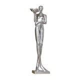 Maxbell Book Reader Statue Humanoid Figurines for Housewarming Bookshelf Living Room Argent