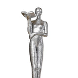 Maxbell Book Reader Statue Humanoid Figurines for Housewarming Bookshelf Living Room Argent
