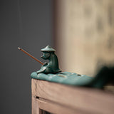 Maxbell Incense Holder Fisherman Raft Boat Incense Burner for Meditation Bedroom SPA Green