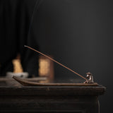Maxbell Incense Holder Fisherman Raft Boat Incense Burner for Meditation Bedroom SPA Brown