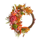 Maxbell Front Door Fall Wreath Artificial Garland Flower Party Autumn Harvest Wreath Orange Flower