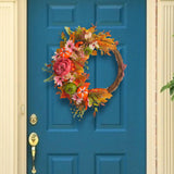 Maxbell Front Door Fall Wreath Artificial Garland Flower Party Autumn Harvest Wreath Orange Flower