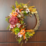 Maxbell Front Door Fall Wreath Artificial Garland Flower Party Autumn Harvest Wreath Orange Flower
