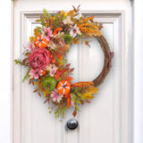 Maxbell Front Door Fall Wreath Artificial Garland Flower Party Autumn Harvest Wreath Orange Flower