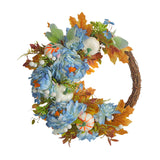 Maxbell Front Door Fall Wreath Artificial Garland Flower Party Autumn Harvest Wreath Blue Flower