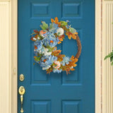 Maxbell Front Door Fall Wreath Artificial Garland Flower Party Autumn Harvest Wreath Blue Flower