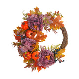 Maxbell Front Door Fall Wreath Artificial Garland Flower Party Autumn Harvest Wreath Violet Flower