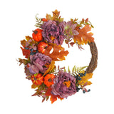 Maxbell Front Door Fall Wreath Artificial Garland Flower Party Autumn Harvest Wreath Violet Flower