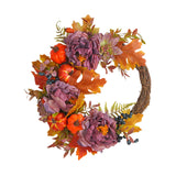 Maxbell Front Door Fall Wreath Artificial Garland Flower Party Autumn Harvest Wreath Violet Flower