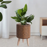Maxbell Woven Basket Plant Stand with Legs Flower Pot for Apartment Drawing Room Cylinder Dark Brown