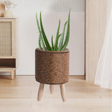 Maxbell Woven Basket Plant Stand with Legs Flower Pot for Apartment Drawing Room Cylinder Dark Brown