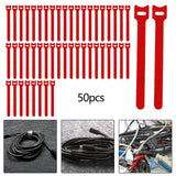 Maxbell 50 Pieces Releasable Cable Ties Removable Heavy Duty Fastening Hook and Loop red