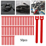 Maxbell 50 Pieces Releasable Cable Ties Removable Heavy Duty Fastening Hook and Loop red