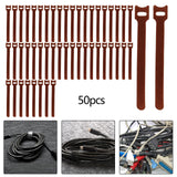 Maxbell 50 Pieces Releasable Cable Ties Removable Heavy Duty Fastening Hook and Loop brown