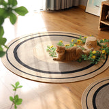 Maxbell Hand Woven Carpet Rustic Circular Rug Floor Mat for Home Living Room Bedroom 100cmx100cm