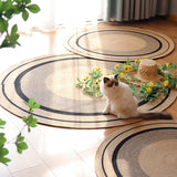 Maxbell Hand Woven Carpet Rustic Circular Rug Floor Mat for Home Living Room Bedroom 120cmx120cm