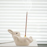 Maxbell Rabbit Incense Holder Incense Burner Gift Statue for Living Room SPA Desktop White
