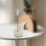 Maxbell Rabbit Incense Holder Incense Burner Gift Statue for Living Room SPA Desktop White