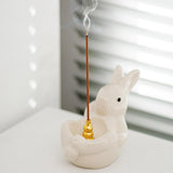Maxbell Rabbit Incense Holder Incense Burner Gift Statue for Living Room SPA Desktop White