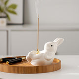 Maxbell Rabbit Incense Holder Incense Burner Gift Statue for Living Room SPA Desktop White