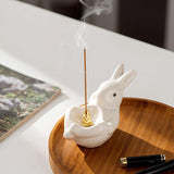 Maxbell Rabbit Incense Holder Incense Burner Gift Statue for Living Room SPA Desktop White