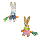Maxbell Easter Bunny Figurine Cartoon Straw Rabbit Statue for Porch Tabletop Bedroom Male
