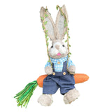 Maxbell Easter Bunny Figurine Cartoon Straw Rabbit Statue for Porch Tabletop Bedroom Male