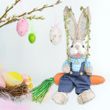 Maxbell Easter Bunny Figurine Cartoon Straw Rabbit Statue for Porch Tabletop Bedroom Male