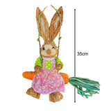 Maxbell Easter Bunny Figurine Cartoon Straw Rabbit Statue for Porch Tabletop Bedroom Female
