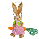 Maxbell Easter Bunny Figurine Cartoon Straw Rabbit Statue for Porch Tabletop Bedroom Female