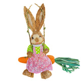 Maxbell Easter Bunny Figurine Cartoon Straw Rabbit Statue for Porch Tabletop Bedroom Female