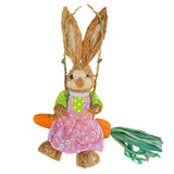 Maxbell Easter Bunny Figurine Cartoon Straw Rabbit Statue for Porch Tabletop Bedroom Female
