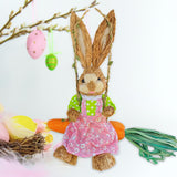 Maxbell Easter Bunny Figurine Cartoon Straw Rabbit Statue for Porch Tabletop Bedroom Female