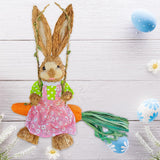 Maxbell Easter Bunny Figurine Cartoon Straw Rabbit Statue for Porch Tabletop Bedroom Female