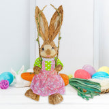 Maxbell Easter Bunny Figurine Cartoon Straw Rabbit Statue for Porch Tabletop Bedroom Female