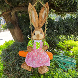 Maxbell Easter Bunny Figurine Cartoon Straw Rabbit Statue for Porch Tabletop Bedroom Female